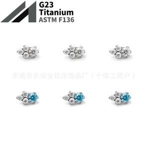 F136 Titanium Irregular Water Drop Earrings with Zircon Inlay, Lip Studs, Ear Bone Studs, Body Piercing Jewelry