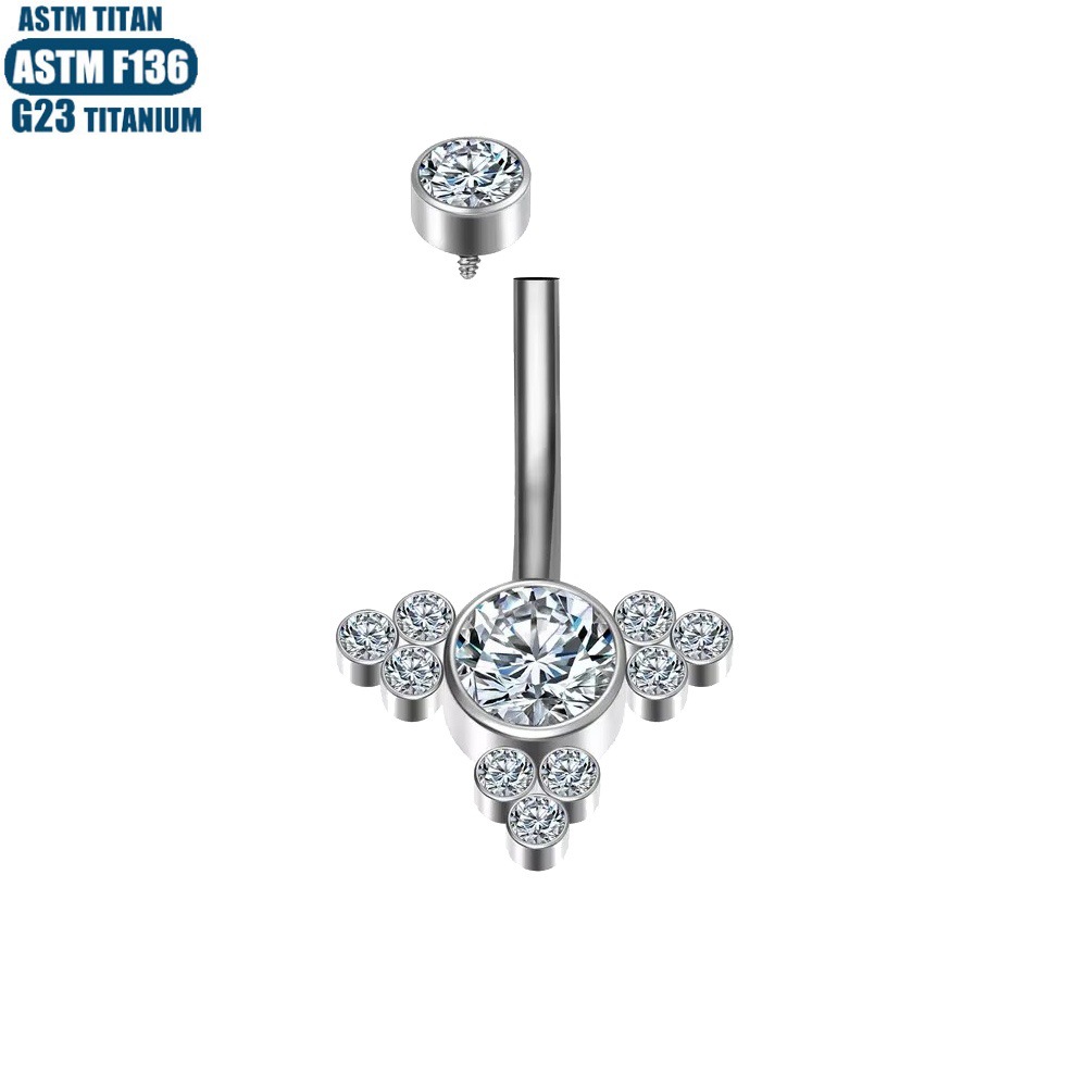 G23 Titanium Wholesale Navel Ring Internally Threaded Silver Belly Button Piercing Jewelry - Image 3