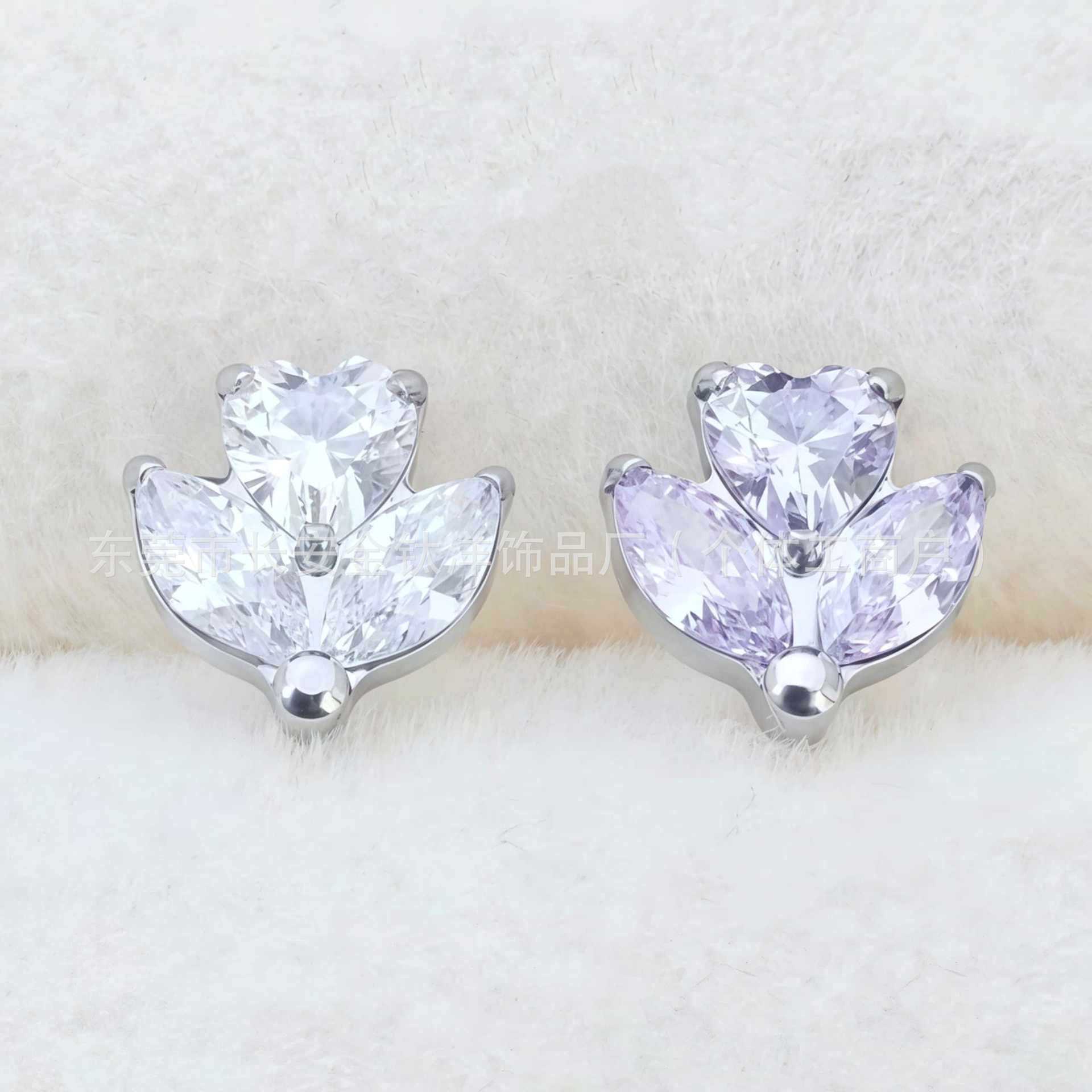 F136 Titanium Heart-Shaped Marquise Zircon Labret Stud Lip Piercing Nose Stud Ear Bone Stud G23 Titanium Alloy Body Jewelry - Image 4