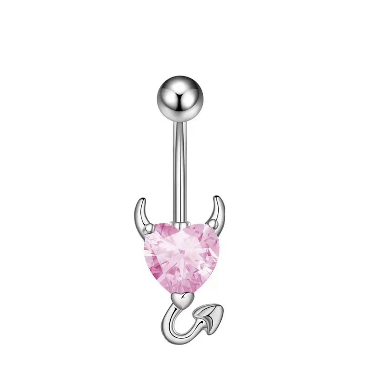 New European American Sexy Double Love Pink Series Belly Button Ring Zircon Peach Heart Navel Piercing Jewelry - Image 3