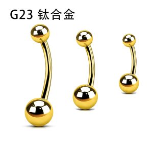 G23 Titanium Alloy External Thread 14g Curved Rod Navel Ring F136 Double-Sided Light Ball Piercing Jewelry