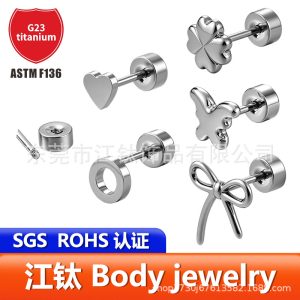 Jiangtai F136 Titanium Geometric Stud Earrings Round Disc Threaded Earrings Wholesale G23 Titanium Alloy Body Piercing Jewelry