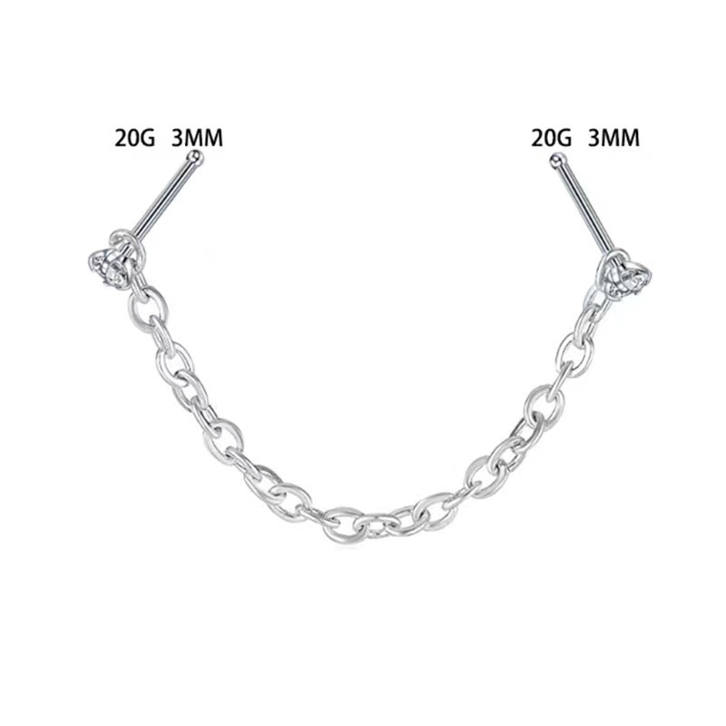 G23 Titanium Chain Nose Ring Claw Zircon Nose Ornament Nose Chain Body Piercing Jewelry - Image 3