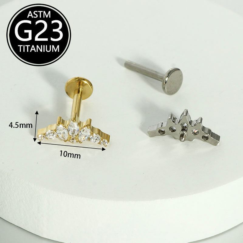 F136 Titanium Zirconia Inner Lip Stud 6-10mm Ear Bone Stud Fashion Versatile Piercing Jewelry - Image 2