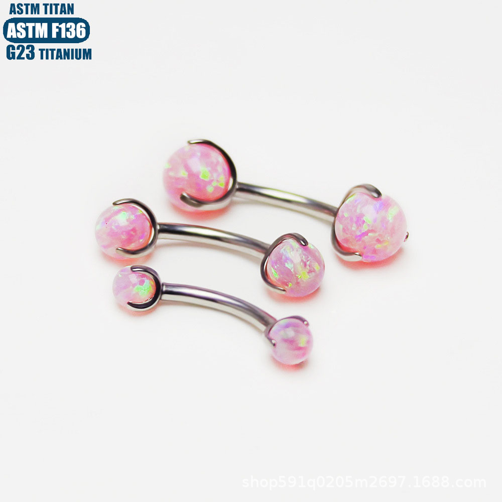 F136 Titanium Alloy Implant-Grade Curved Rod Double Ball Opal Lip Nail Body Piercing Jewelry Eyebrow Nail Ear Screen Piercing Earrings - Image 3