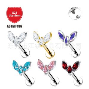 G23 Titanium Alloy Horse Eye CZ Star Cartilage Earring - Gold & White Zircon 1.2x10mm