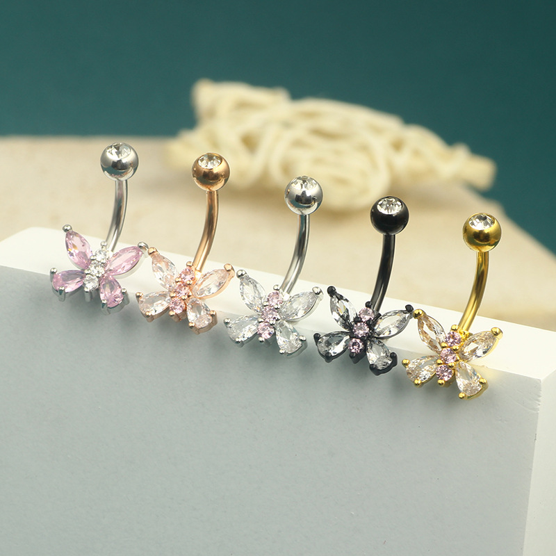 Pink Butterfly Navel Ring 16G Stainless Steel Belly Button Jewelry Heart Shape Four Colors - Image 3