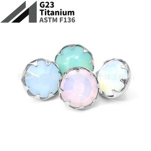 F136 Titanium Opal Inlaid Tongue Lip Ear Navel Piercing Barbell - G23 Alloy Body Jewelry