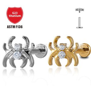 G23 Titanium Spider Ear Stud with Zircon Ear Cartilage Piercing Jewelry Gold White