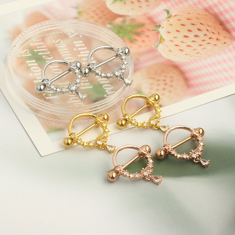 Stainless Steel Butterfly Breast Ring Pink Love Heart Nipple Barbell Peach Heart Piercing Jewelry Wholesale - Image 3