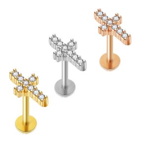 Zircon Cross Women's Ear Stud Earring Stainless Steel Cartilage Piercing Jewelry Lip Ring Body Jewelry