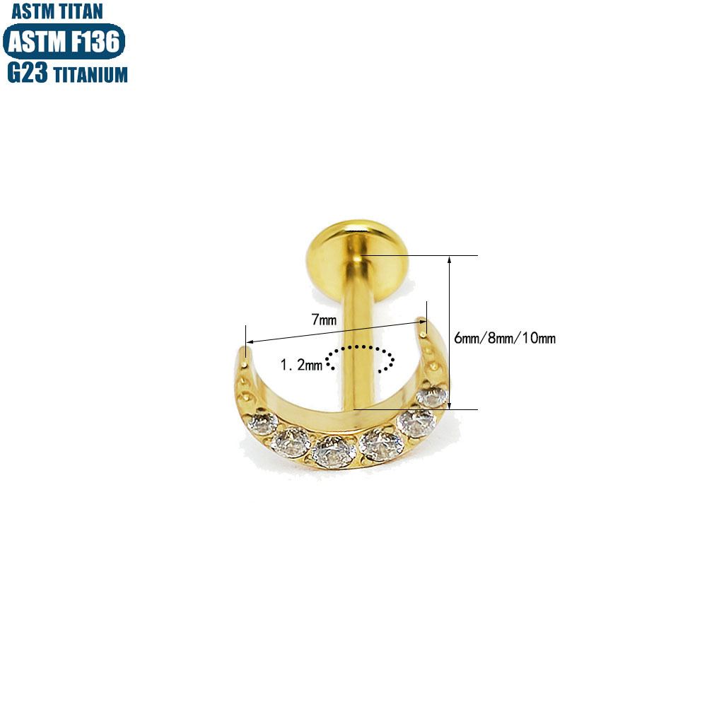 F136 Titanium Alloy Zircon Long Lip Ring Inner Spiral Piercing Jewelry Moon Earrings for Women - Image 3