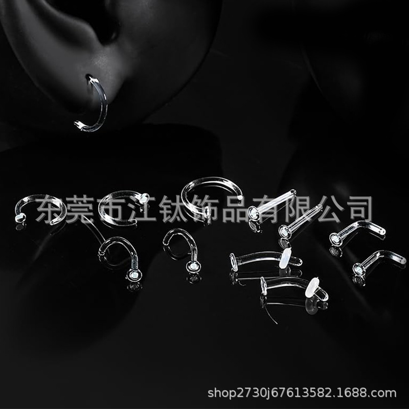 Clear Glass Straight Nose Stud L Bend Straight Barbell Body Piercing Jewelry Invisible Nose Ring - Image 4