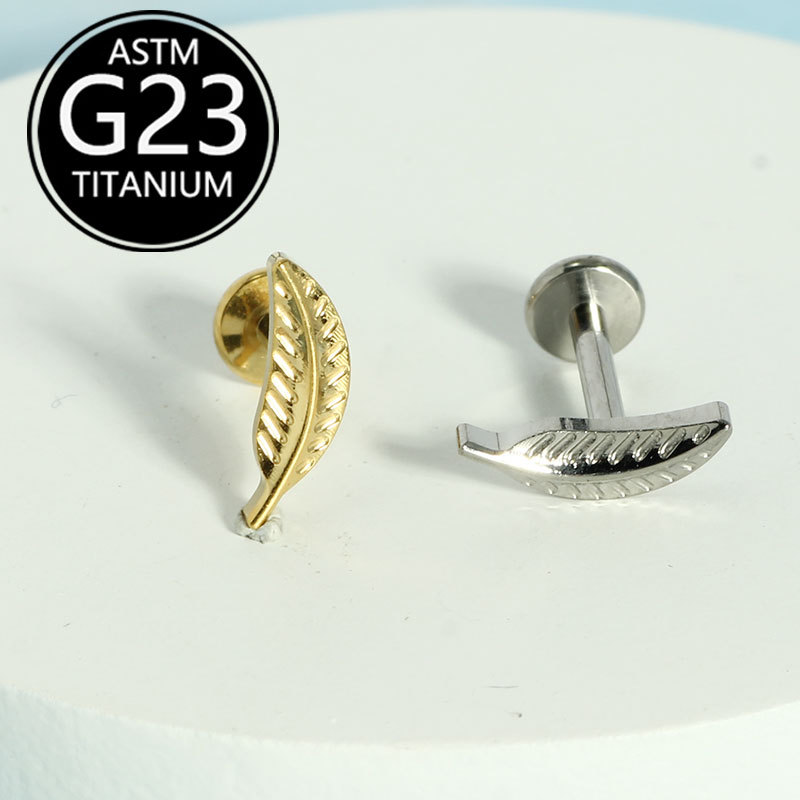 F136 Titanium Internal Thread Lip Stud - Fashion Versatile Leaf Ear Earring Bone Stud G23 Titanium Alloy Body Piercing Jewelry - Image 5