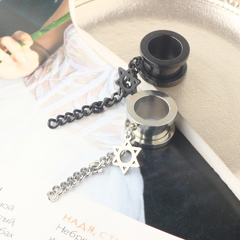 Spiral Star Chain Pendant Ear Auger Popular Piercing Earrings Black 25mm - Image 4