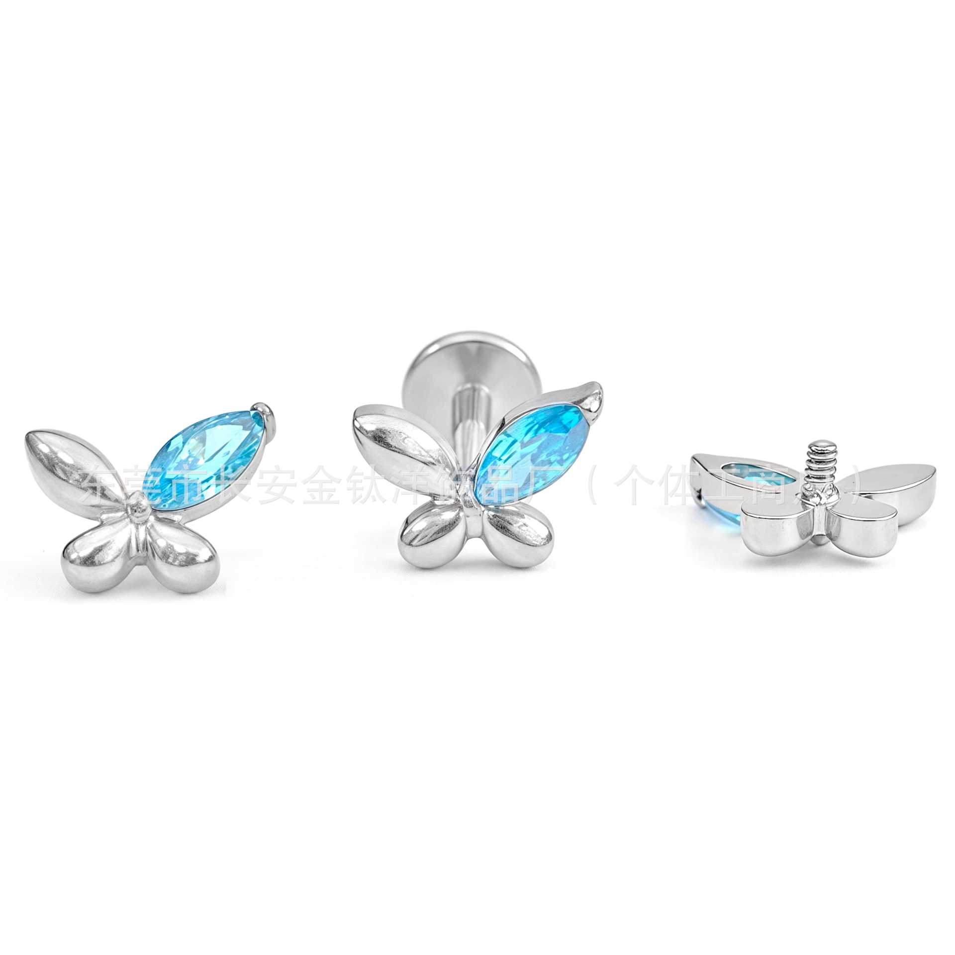 F136 Titanium Butterfly Micro-Paved Zircon Lip Nose Ear Bone Nail G23 Alloy Body Piercing Jewelry - Image 2
