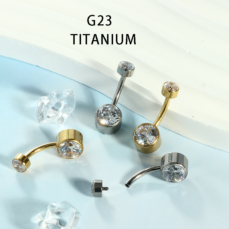 G23 Titanium Alloy F136 Curved Barbell Navel Ring Threaded Round Zircon Belly Ring 14g Sold Individually - Image 3