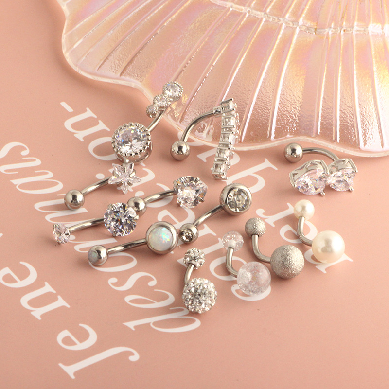 Double Heart Navel Ring with Zircon Belly Button Piercing Jewelry 12-Piece Set - Image 4