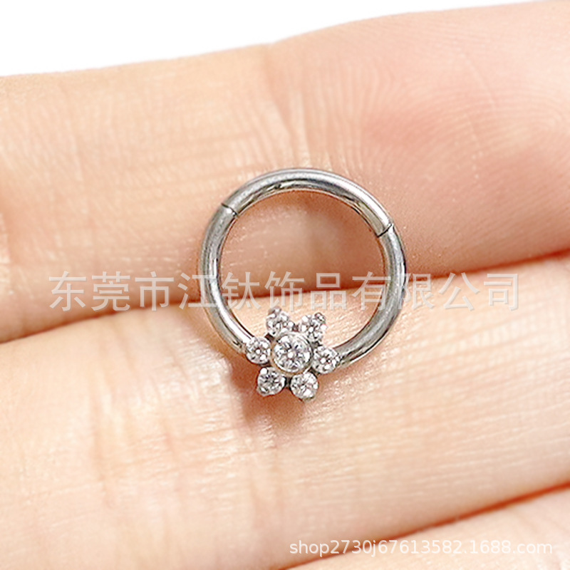 F136 Titanium Closed Ring Inlaid 5A Zircon Plum Blossom Nose Ring G23 Titanium Alloy Body Piercing Jewelry - Image 3