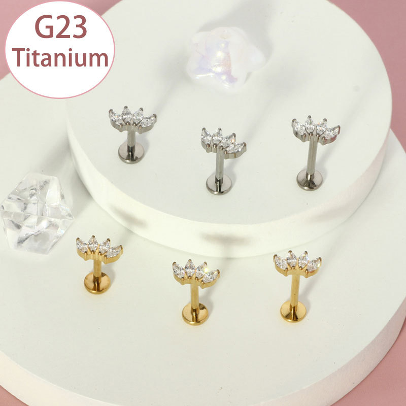 Classic 3-Piece Set G23 Titanium Lip Nail Cartilage Nail Inlaid with Zircon Piercing Jewelry - Image 3
