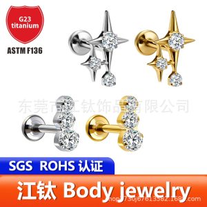 G23 Titanium Alloy Four-Pointed Star Zircon Ear Bone Stud Body Piercing Jewelry