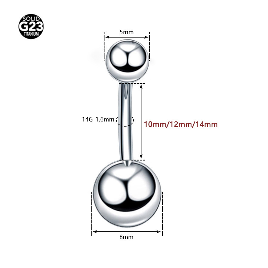 G23 Titanium Double Ball Navel Ring with CZ Diamond - 1.6mm 14G Belly Button Piercing Jewelry - Image 2