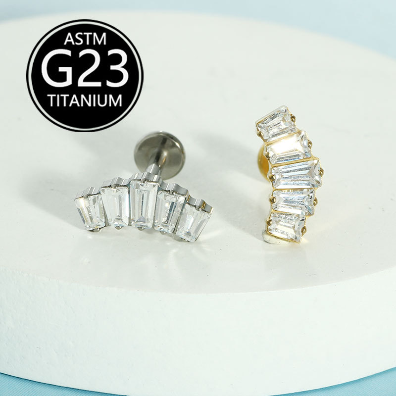 G23 Titanium Lip Piercing Jewelry Internally Threaded Labret Stud with Zircon Crown - 1.2mm x 10mm - Image 5