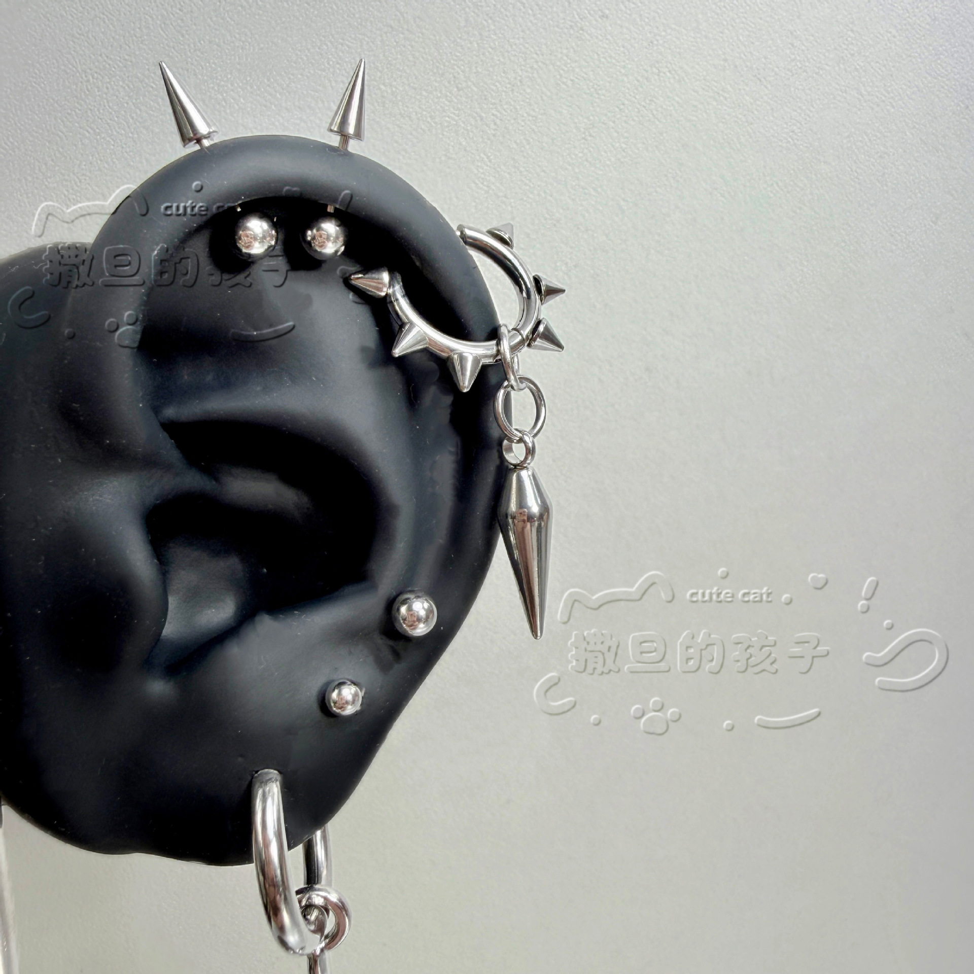 Satan's Child Heart Devil Ear Studs 3mm Ball 316L Surgical Steel Non-Fading Punk Earrings - Image 2