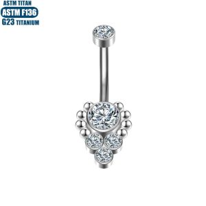 F136 Titanium Heart-Shaped CZ Belly Button Ring Internally Threaded 14g Piercing Jewelry