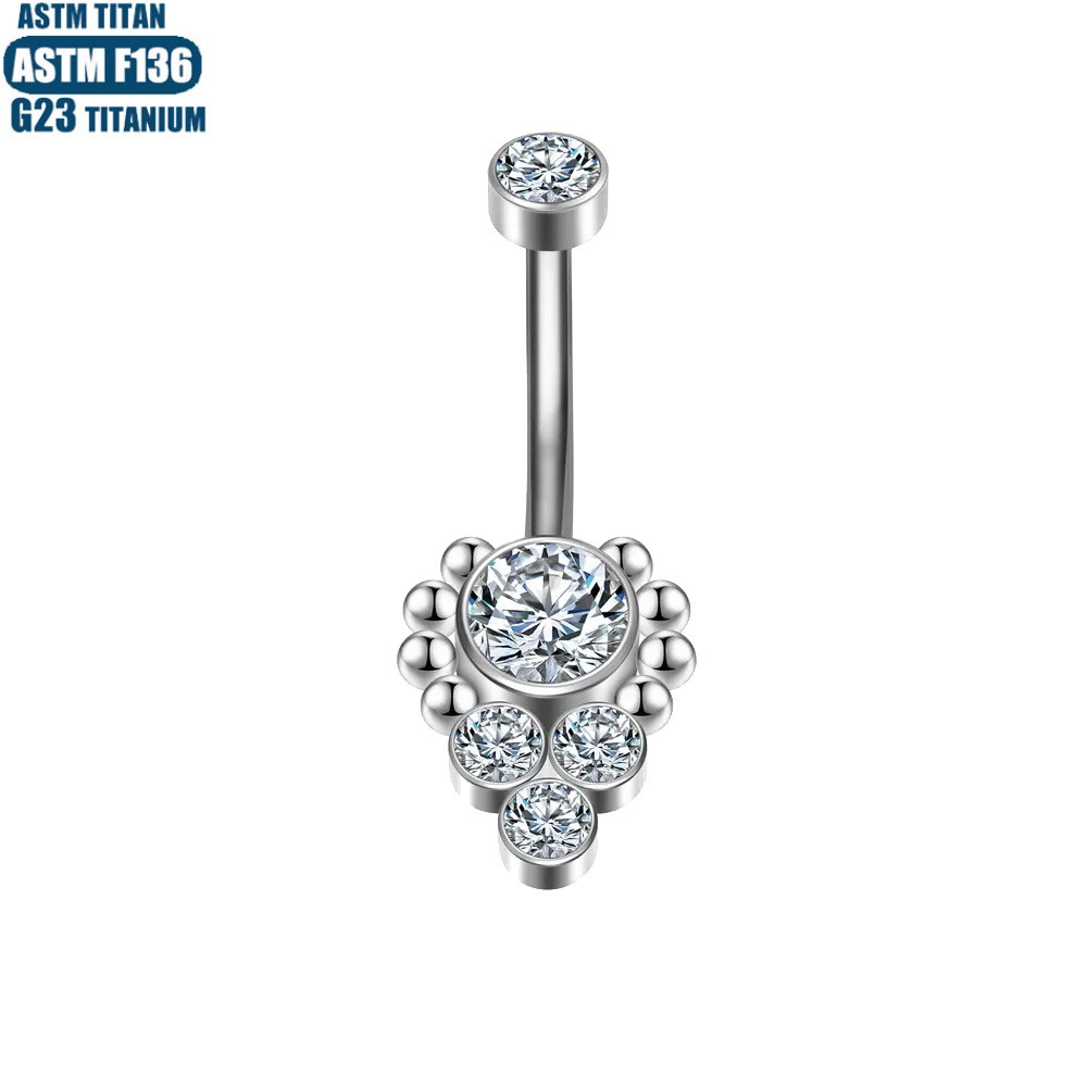 F136 Titanium Heart-Shaped CZ Belly Button Ring Internally Threaded 14g Piercing Jewelry - Image 2