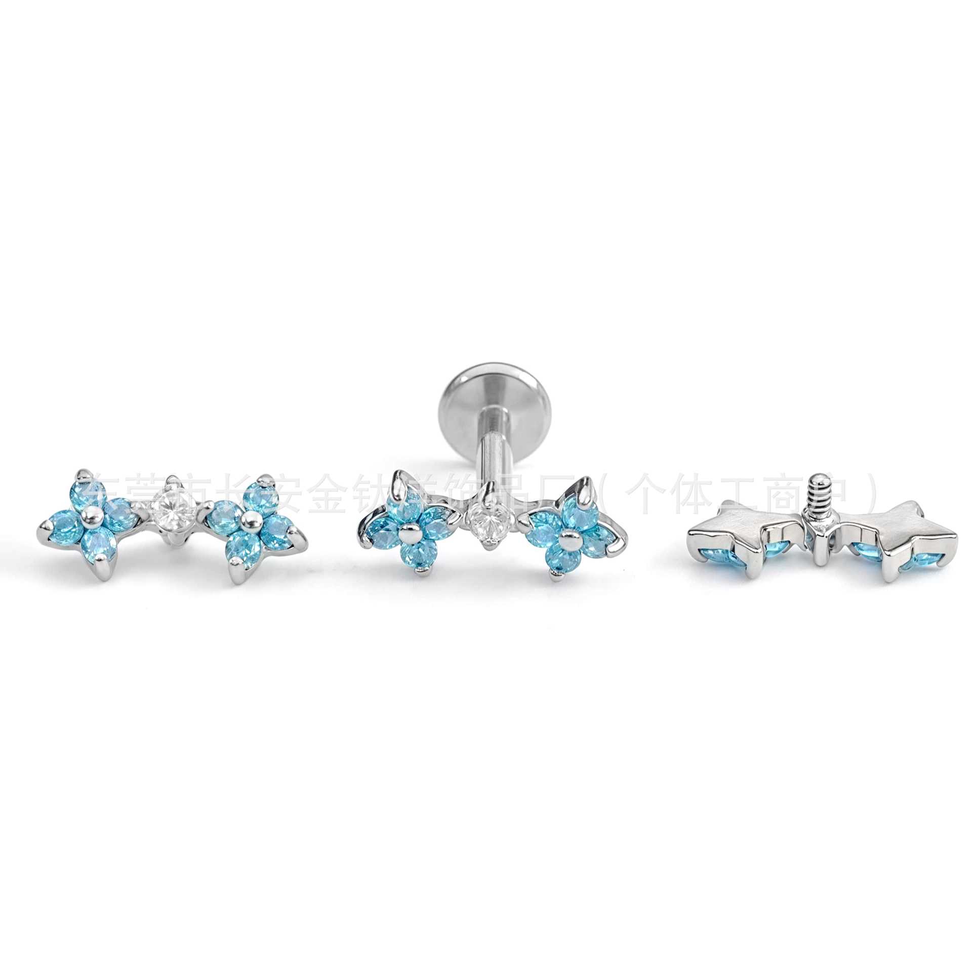 F136 Titanium Four-Leaf Clover Zircon Lip Nail Earrings Ear Bone Nail G23 Titanium Alloy Body Piercing Jewelry - Image 3