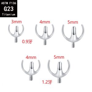 G23 Titanium Three-Claw Empty-Holder with Opal External Teeth Earring F136 Titanium Alloy Earring Tongue Nail Lip Nail Round Bead Accessories DIY