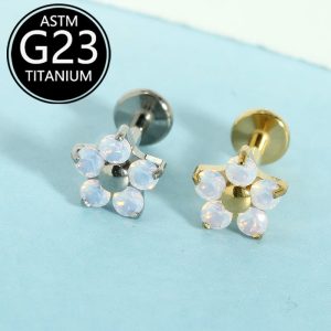F136 Titanium Internal Thread Flower Opal Lip Labret Stud Piercing Jewelry 6-10mm Replacement Bar Ear Bone