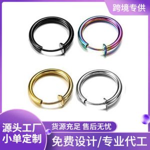 Stainless Steel Geometric Ear Clip Earrings for Women - Colorful Titanium Steel Ear Cuff - Wholesale