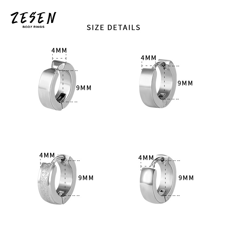 4x9mm Black Matte Stainless Steel Geometric Ear Clip for Men - Trendy Earring - Image 5
