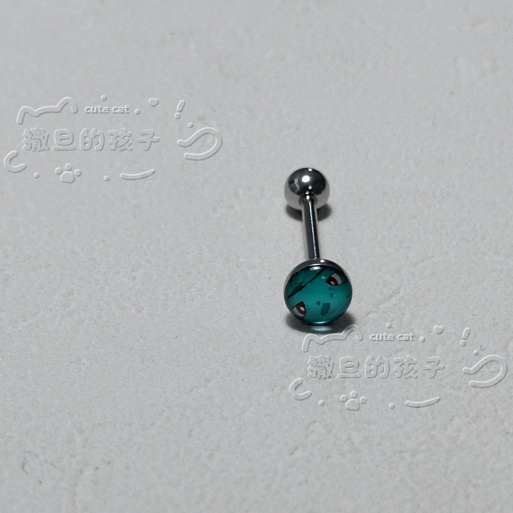 Satan's Child Bulbasaur Tongue Barbell 20mm 1.6mm Titanium Steel Tongue Ring Piercing Jewelry - Image 2