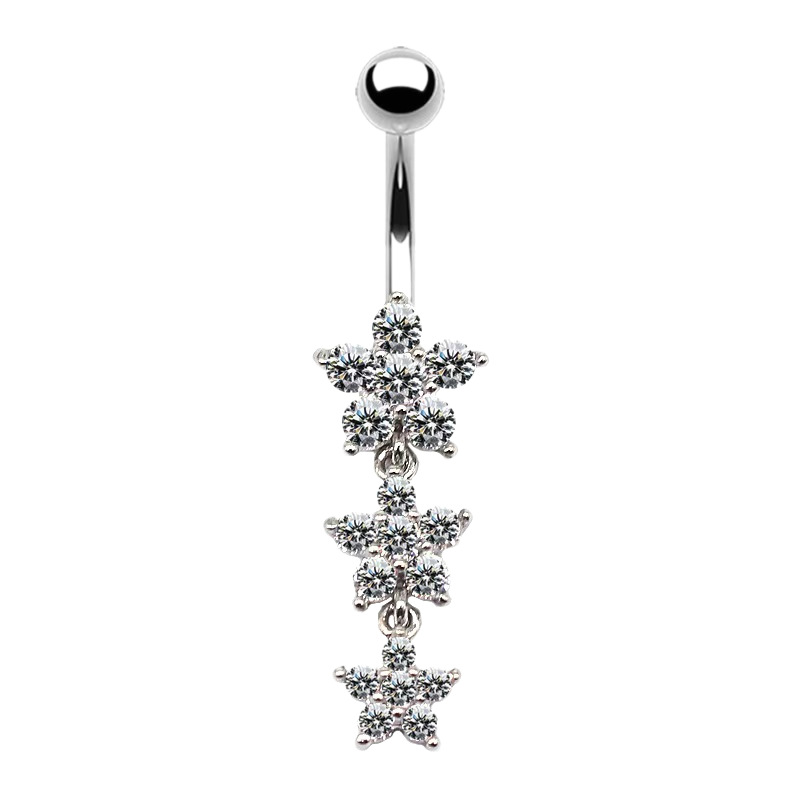Cross-Border Popular Stainless Steel Zircon Belly Button Ring with Heart Flower Pendant Unisex - Image 5