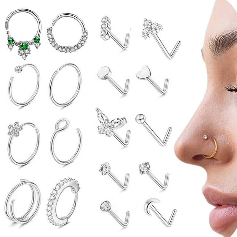 18-Piece Stainless Steel Ear Bone Studs and Nose Studs Set, Non-Removable Side Nose Studs, Earrings, Nose Jewelry, Piercing Wholesale - Image 5