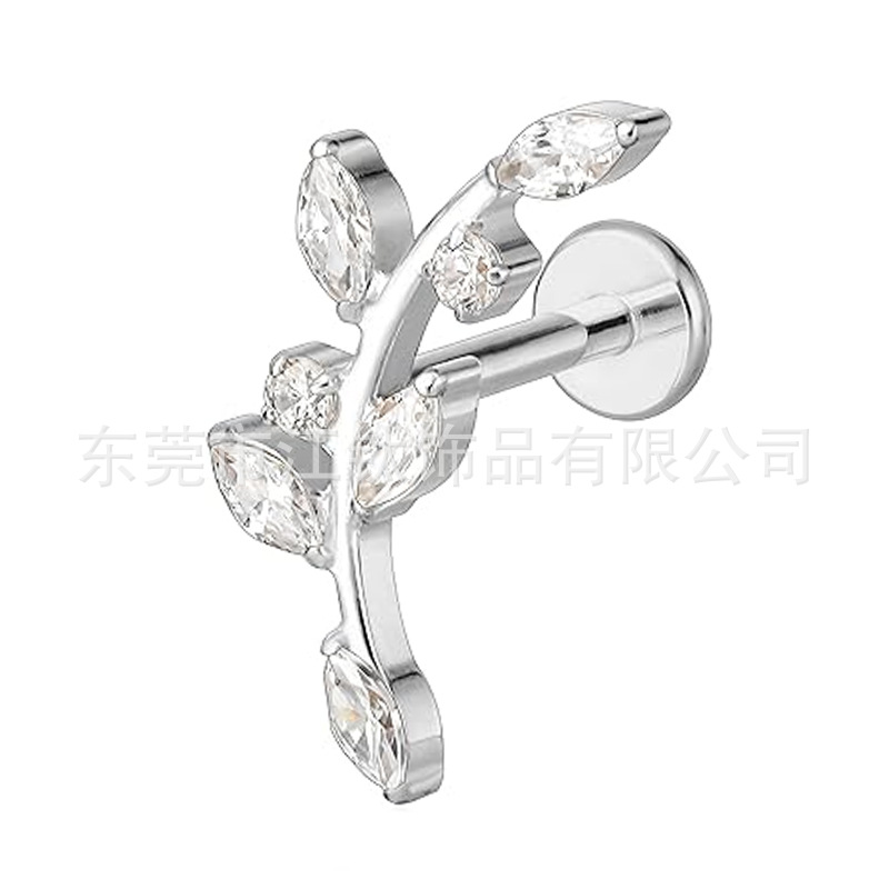 G23 Titanium Alloy Ear Cartilage Stud Leaf Shape with Zircon Gold Earring for Women Men - Image 5