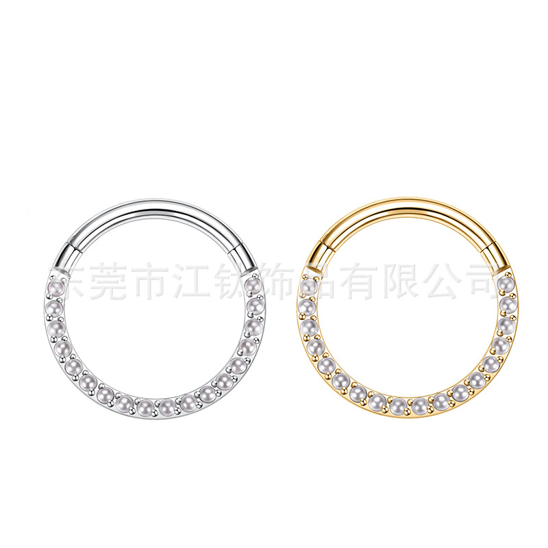 G23 Titanium Nose Ring with Small Pearl - Septum Ring, Nail, Ear Bone Jewelry - Gold 1.2x10mm - Image 5