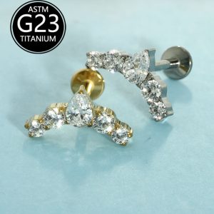 G23 Titanium Crown CZ Lip Piercing Jewelry - Water Drop Stud for Ear Cartilage, Labret, Helix, Tragus