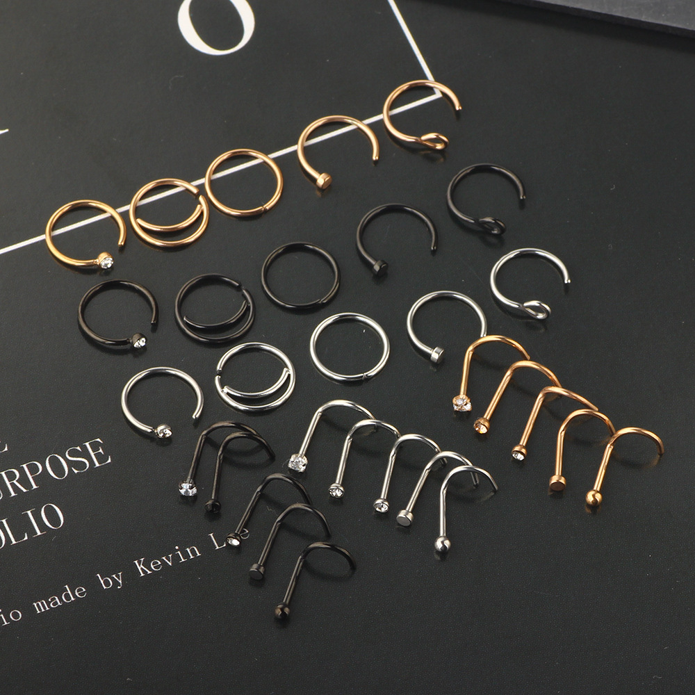 Stainless Steel Fake Puncture Nose Ring Clip Combination Set Wholesale - N38 - Image 5