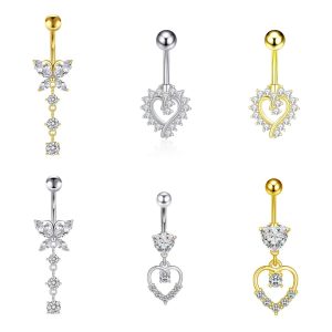 Peach Heart Zircon Navel Ring Love Belly Button Piercing Jewelry Gold
