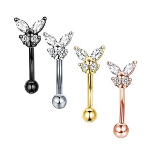 16G Stainless Steel Rod Micro-Paved Zircon Butterfly Ear Bone Nail Screw Ball Earrings Eyebrow Nail Eyebrow Decoration Piercing Jewelry