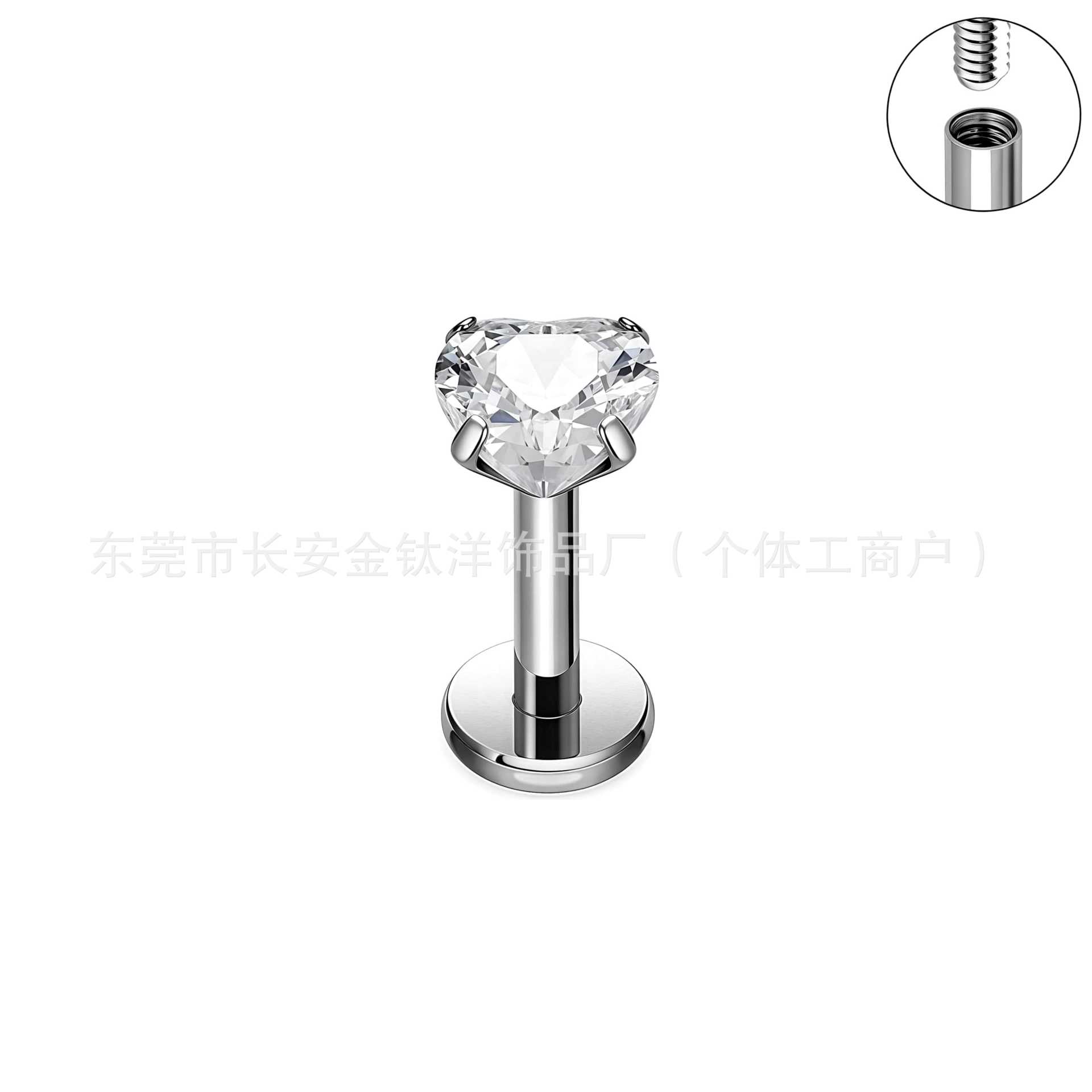 F136 Titanium Four-Claw 5A Heart Zircon Nose Stud Nail Earring Piercing Jewelry - Image 3