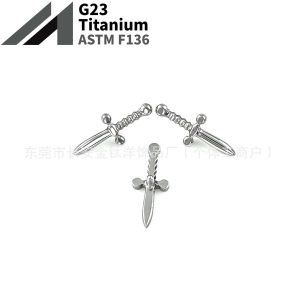 F136 Titanium Cross Sword Internally Threaded Ear Nail Lip Nail Body Piercing Jewelry Wholesale