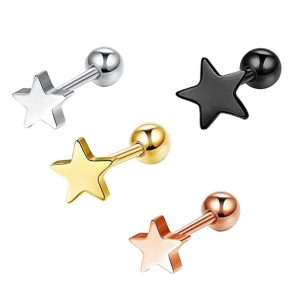 Five-Pointed Star Ear Bone Nail Stainless Steel Body Piercing Tragus Earring Rose Gold
