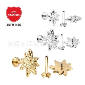 G23 Titanium Alloy Maple Leaf Ear Stud – ASTM F136 Cartilage Piercing Jewelry for Helix Tragus Conch Rook