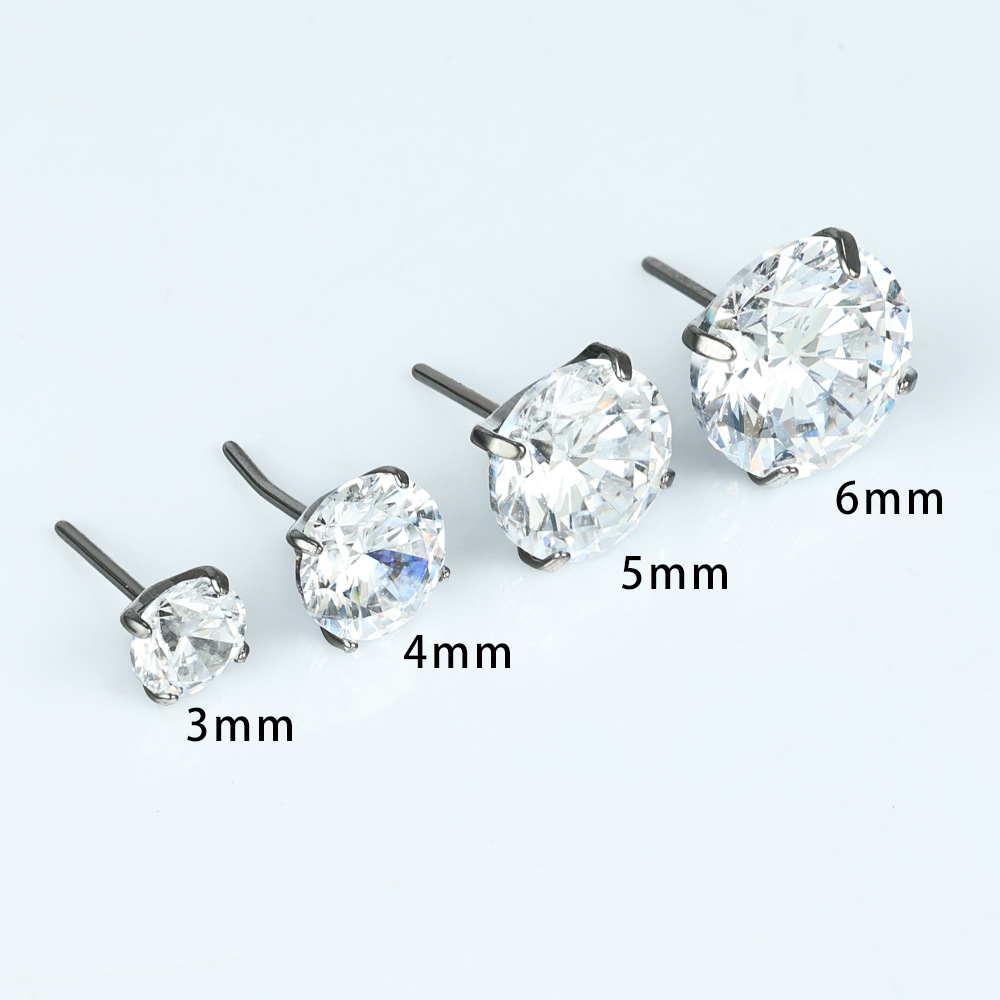 Zesen F136 Titanium Alloy 5A Zircon Body Piercing Jewelry Lip Nail Ear Bone Nail Accessories G23 Titanium 6mm White - Image 2