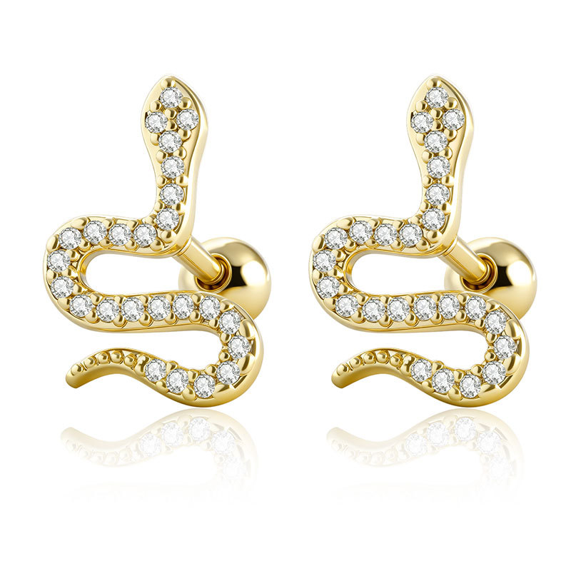 Moon and Plum Blossom Threaded Ear Bone Stud, Stainless Steel and Copper Zircon-Inlaid, Silver, New Arrival - Image 3